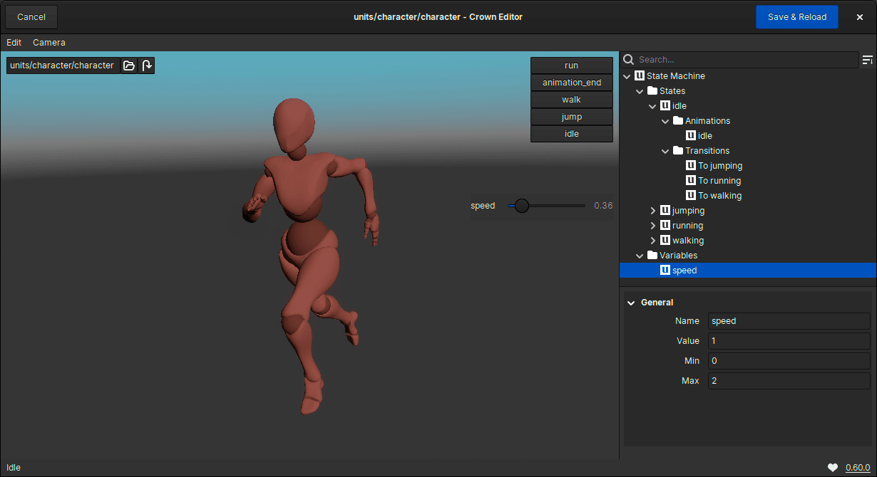 Previewing an animation in the Crown Editor