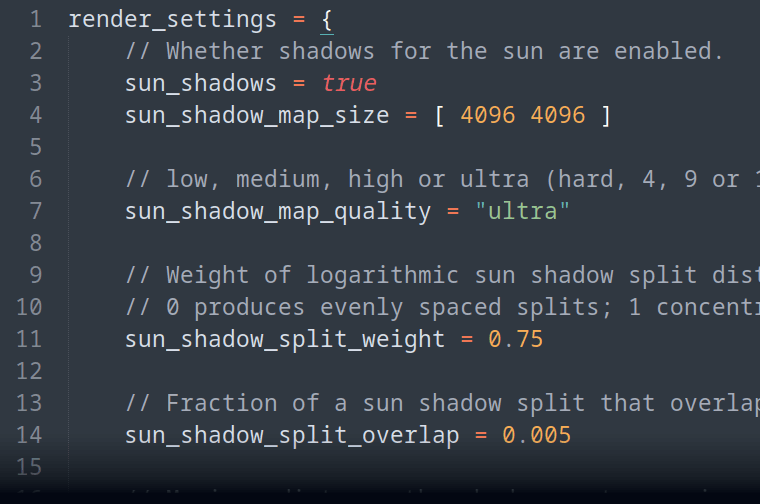 Text-based render settings in a Crown project