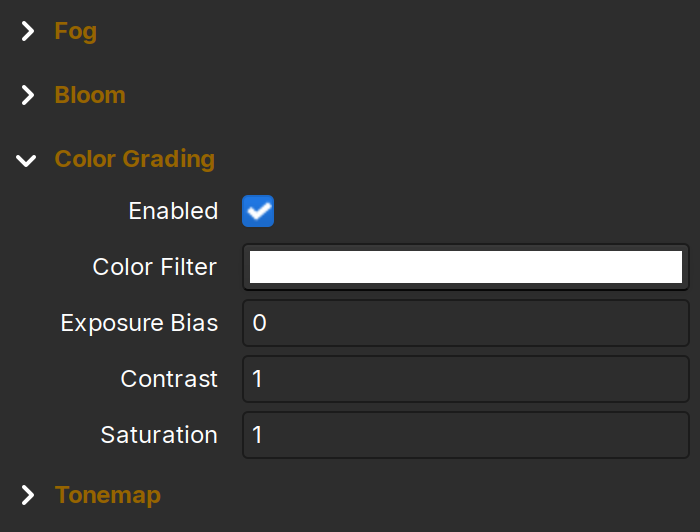 Color Grading component controls