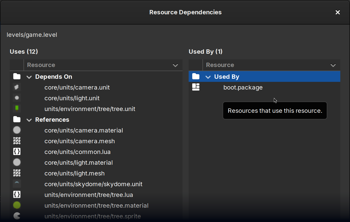 Resource Dependencies dialog